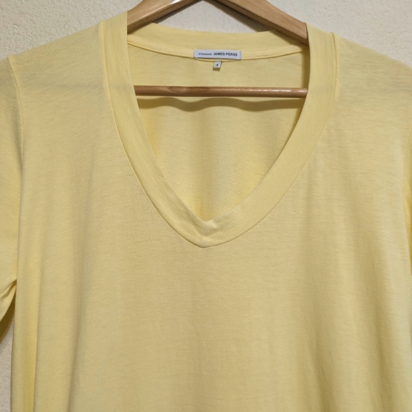 James Perse Women’s Yellow Long Sleeve Deep V-Neck Cotton T-Shirt Sz XLarge USA - Picture 2 of 4